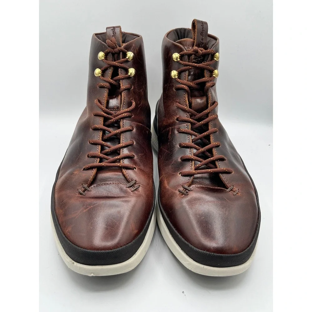 Wolf & Shepherd Men Sz 11 Brown Leather High Top Sneaker Boots Gold Speed Hooks